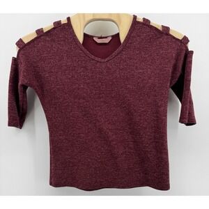 SJS Women's Burgandy Top Blouse 3/4 Sleeve Knit Casual Shoulder Straps Size L